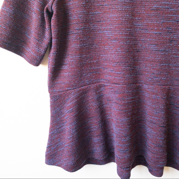LOFT Burgundy Wine Navy Knit Peplum Top Size M - Picture 3 of 4